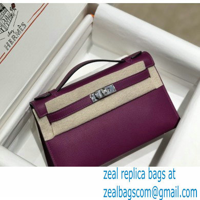 Hermes Mini Kelly 22 Pochette Bag Anemone Purple in Swift Leather with Silver Hardware