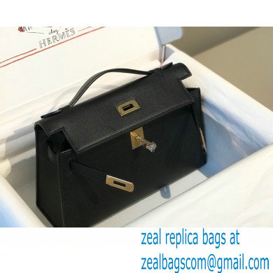 Hermes Mini Kelly 22 Pochette Bag Black in Swift Leather with Gold Hardware