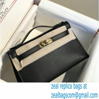 Hermes Mini Kelly 22 Pochette Bag Black in Swift Leather with Gold Hardware