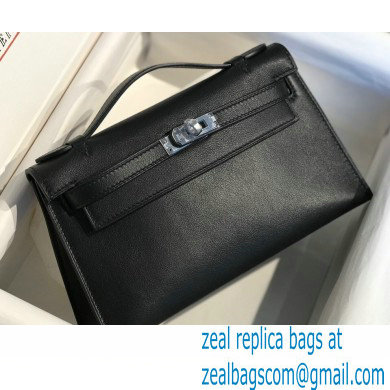 Hermes Mini Kelly 22 Pochette Bag Black in Swift Leather with Silver Hardware