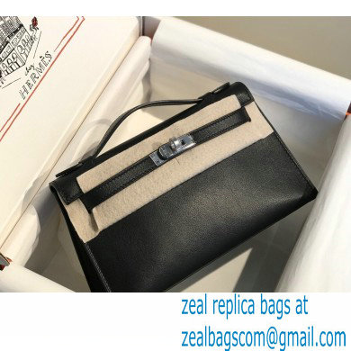 Hermes Mini Kelly 22 Pochette Bag Black in Swift Leather with Silver Hardware