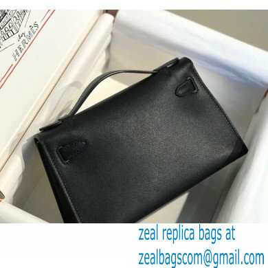 Hermes Mini Kelly 22 Pochette Bag Black in Swift Leather with Silver Hardware