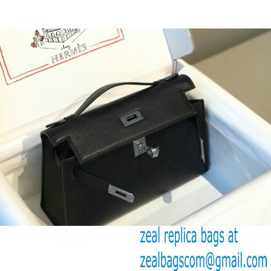 Hermes Mini Kelly 22 Pochette Bag Black in Swift Leather with Silver Hardware