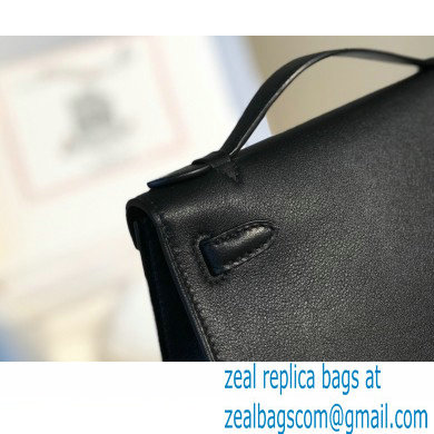 Hermes Mini Kelly 22 Pochette Bag Black in Swift Leather with Silver Hardware