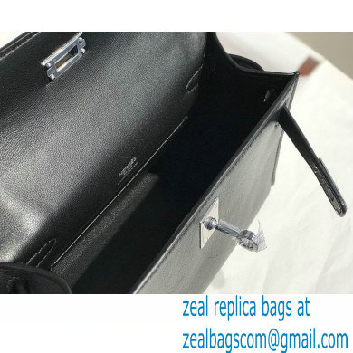 Hermes Mini Kelly 22 Pochette Bag Black in Swift Leather with Silver Hardware