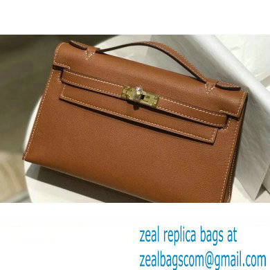 Hermes Mini Kelly 22 Pochette Bag Brown in Swift Leather with Gold Hardware