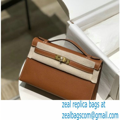 Hermes Mini Kelly 22 Pochette Bag Brown in Swift Leather with Gold Hardware