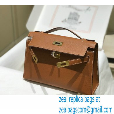 Hermes Mini Kelly 22 Pochette Bag Brown in Swift Leather with Gold Hardware