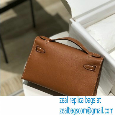 Hermes Mini Kelly 22 Pochette Bag Brown in Swift Leather with Gold Hardware