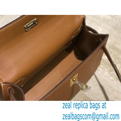 Hermes Mini Kelly 22 Pochette Bag Brown in Swift Leather with Gold Hardware