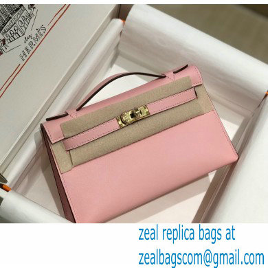 Hermes Mini Kelly 22 Pochette Bag Cherry Pink in Swift Leather with Gold Hardware