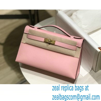 Hermes Mini Kelly 22 Pochette Bag Cherry Pink in Swift Leather with Gold Hardware - Click Image to Close
