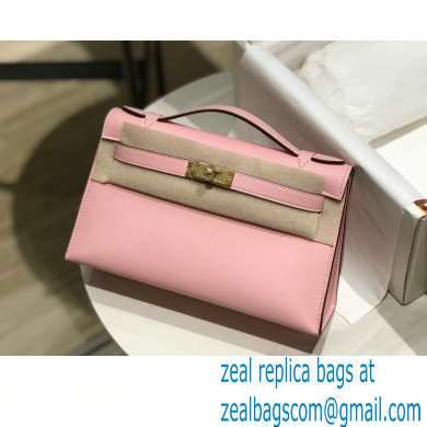 Hermes Mini Kelly 22 Pochette Bag Cherry Pink in Swift Leather with Gold Hardware