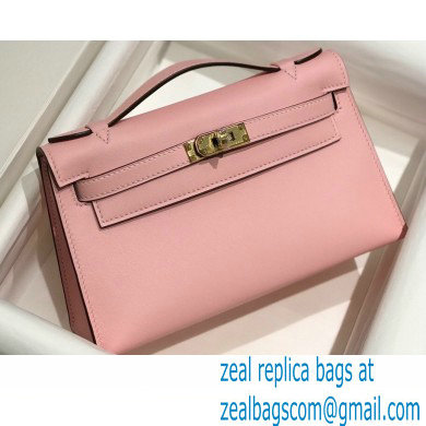 Hermes Mini Kelly 22 Pochette Bag Cherry Pink in Swift Leather with Gold Hardware - Click Image to Close