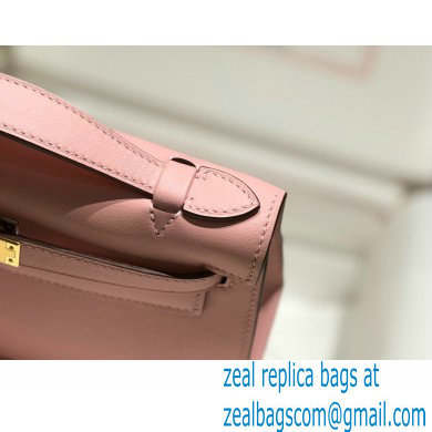 Hermes Mini Kelly 22 Pochette Bag Cherry Pink in Swift Leather with Gold Hardware