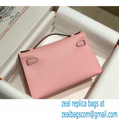 Hermes Mini Kelly 22 Pochette Bag Cherry Pink in Swift Leather with Silver Hardware