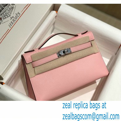 Hermes Mini Kelly 22 Pochette Bag Cherry Pink in Swift Leather with Silver Hardware