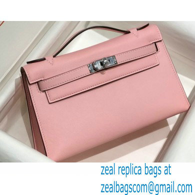 Hermes Mini Kelly 22 Pochette Bag Cherry Pink in Swift Leather with Silver Hardware