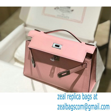 Hermes Mini Kelly 22 Pochette Bag Cherry Pink in Swift Leather with Silver Hardware