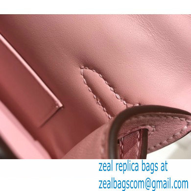 Hermes Mini Kelly 22 Pochette Bag Cherry Pink in Swift Leather with Silver Hardware