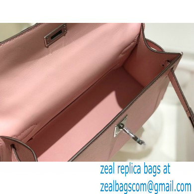 Hermes Mini Kelly 22 Pochette Bag Cherry Pink in Swift Leather with Silver Hardware