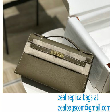 Hermes Mini Kelly 22 Pochette Bag Etoupe in Swift Leather with Gold Hardware
