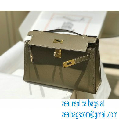 Hermes Mini Kelly 22 Pochette Bag Etoupe in Swift Leather with Gold Hardware