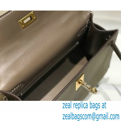 Hermes Mini Kelly 22 Pochette Bag Etoupe in Swift Leather with Gold Hardware