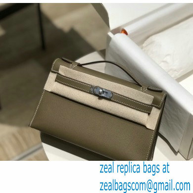 Hermes Mini Kelly 22 Pochette Bag Etoupe in Swift Leather with Silver Hardware