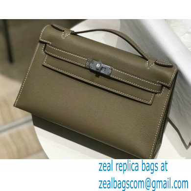 Hermes Mini Kelly 22 Pochette Bag Etoupe in Swift Leather with Silver Hardware