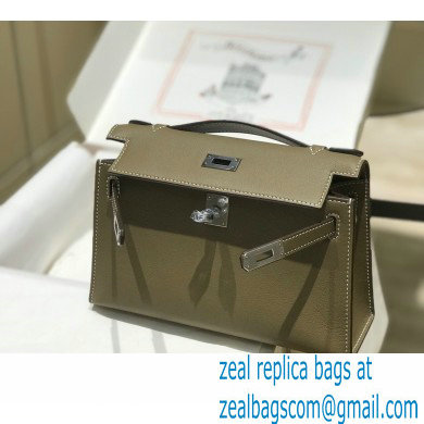 Hermes Mini Kelly 22 Pochette Bag Etoupe in Swift Leather with Silver Hardware