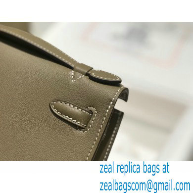 Hermes Mini Kelly 22 Pochette Bag Etoupe in Swift Leather with Silver Hardware