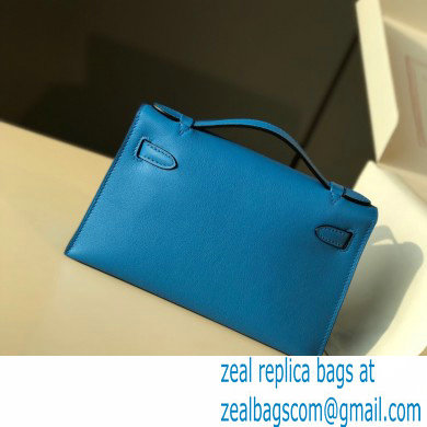 Hermes Mini Kelly 22 Pochette Bag Izmir Blue in Swift Leather with Gold Hardware