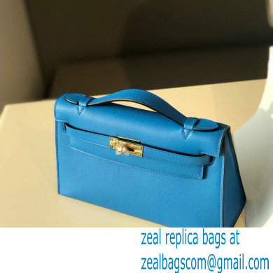 Hermes Mini Kelly 22 Pochette Bag Izmir Blue in Swift Leather with Gold Hardware