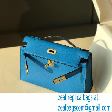 Hermes Mini Kelly 22 Pochette Bag Izmir Blue in Swift Leather with Gold Hardware