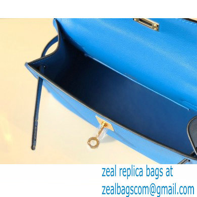 Hermes Mini Kelly 22 Pochette Bag Izmir Blue in Swift Leather with Gold Hardware