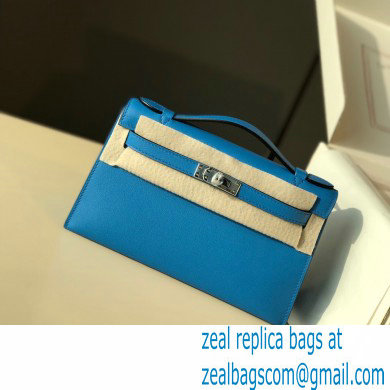 Hermes Mini Kelly 22 Pochette Bag Izmir Blue in Swift Leather with Silver Hardware