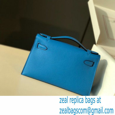 Hermes Mini Kelly 22 Pochette Bag Izmir Blue in Swift Leather with Silver Hardware