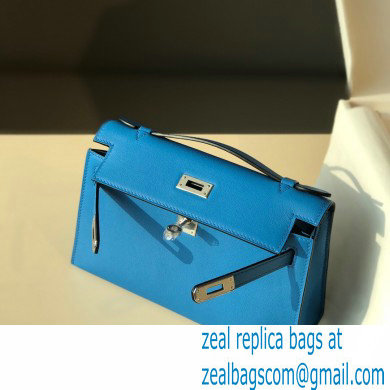 Hermes Mini Kelly 22 Pochette Bag Izmir Blue in Swift Leather with Silver Hardware
