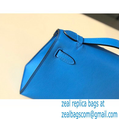 Hermes Mini Kelly 22 Pochette Bag Izmir Blue in Swift Leather with Silver Hardware