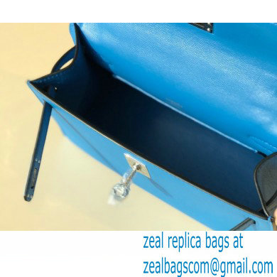 Hermes Mini Kelly 22 Pochette Bag Izmir Blue in Swift Leather with Silver Hardware