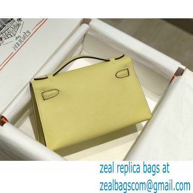 Hermes Mini Kelly 22 Pochette Bag Light Yellow in Swift Leather with Gold Hardware