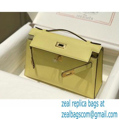 Hermes Mini Kelly 22 Pochette Bag Light Yellow in Swift Leather with Gold Hardware