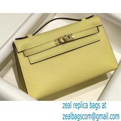 Hermes Mini Kelly 22 Pochette Bag Light Yellow in Swift Leather with Gold Hardware