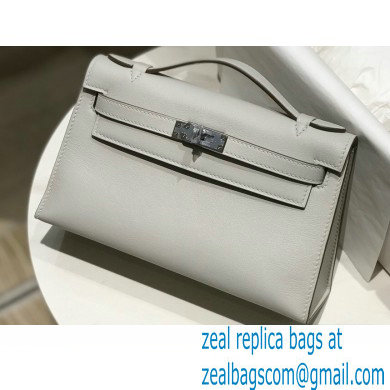 Hermes Mini Kelly 22 Pochette Bag Pear Grey in Swift Leather with Silver Hardware