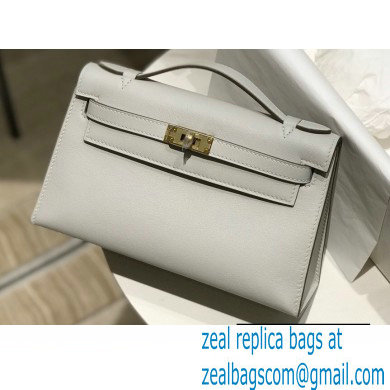 Hermes Mini Kelly 22 Pochette Bag Pearl Grey in Swift Leather with Gold Hardware