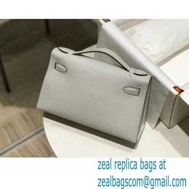 Hermes Mini Kelly 22 Pochette Bag Pearl Grey in Swift Leather with Gold Hardware