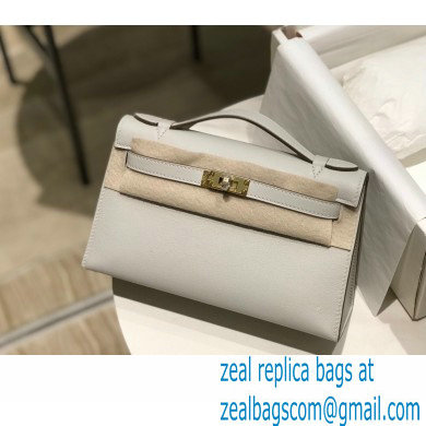 Hermes Mini Kelly 22 Pochette Bag Pearl Grey in Swift Leather with Gold Hardware