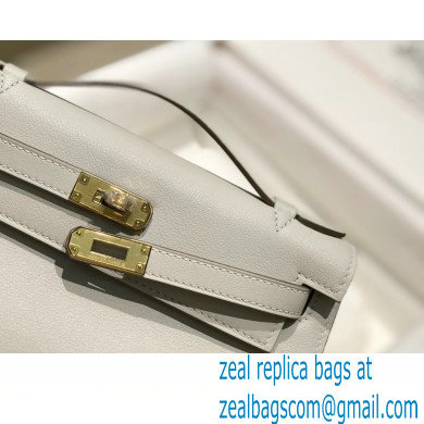 Hermes Mini Kelly 22 Pochette Bag Pearl Grey in Swift Leather with Gold Hardware