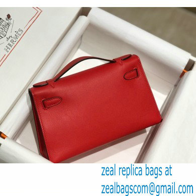 Hermes Mini Kelly 22 Pochette Bag Red in Swift Leather with Gold Hardware - Click Image to Close